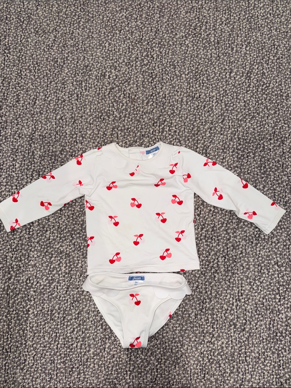 Jacadi White Long-Sleeve Rashguard Set with Red Cherry Print